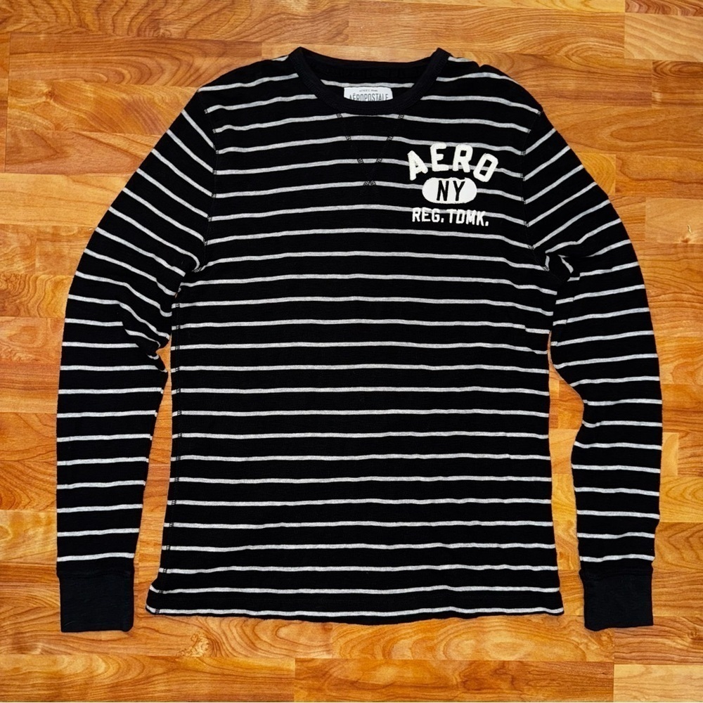 Vtg Aeropostale Black & White Striped Embroidered Shirt Men’s Size XXL Aero NY